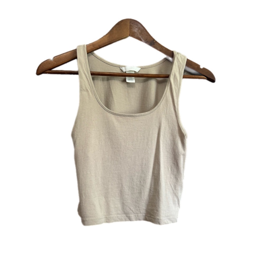 H&M Tank Top Womens Small Beige Excellent Cropped Scoop Neck Sleeveless Basic